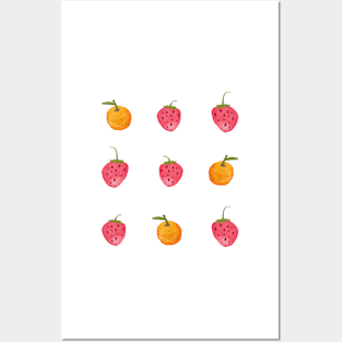 1 orange 2 strawberries Posters and Art